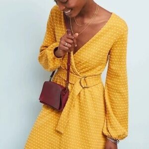 Maeve| Anthropologie Mustard Long Sleeve Wrap Dress